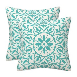 GAAFOSIPH Teal Set of 2 Cushion Covers 45 x 45 cm Bohe Flower Modern Double Sided Printed Square Linen Decor 18 x 18 inches Cushions Cases Home Garden Decorations Pillow Cover for Sofa Bed Outdoor