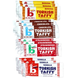 Bonomo Turkish Taffy Variety Bundle, 12 Pack (4 Flavors), Strawberry Taffy, Vanilla Taffy, Chocolate Taffy, Banana Taffy, Individually Wrapped Taffy Candy, The Hampton Candy Company
