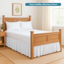 Queen's Linen Ruffled Bed Skirt With Split Corners - Full, Dust Ruffle 100% Microfiber White - 14 Drop Platform Three Sided Coverage Dust Ruffle Gathered Bedskirt Wrinkle Free