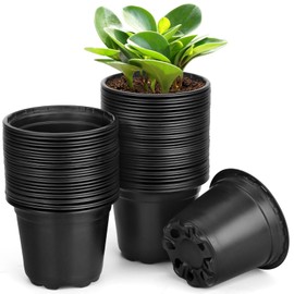 DUNPUTE 60 Pack 4 Inch Nursery Pots for Plants, Plastic Seeds Starter Pots with Drainage Holes, Small Plastic Plant Nursery Pots for Succulents Seedling Cutting Transplanting (60, 4 Inch)