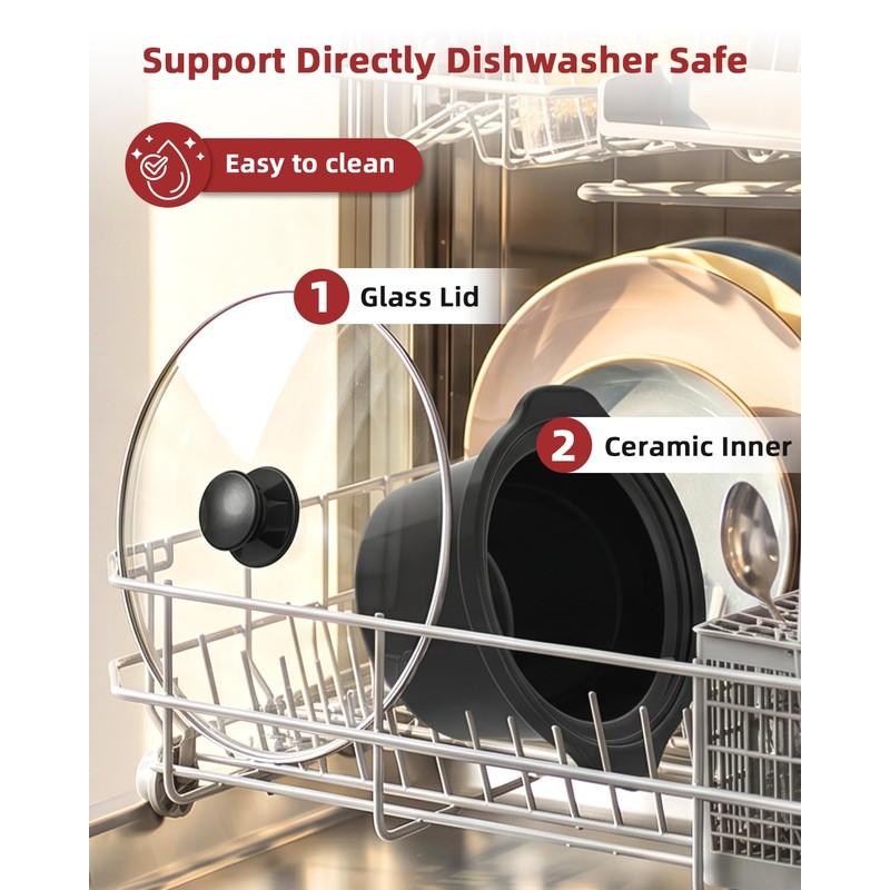 0.65Qt Mini Slow Cooker Ceramic Pot Support Dishwasher Safe, Black