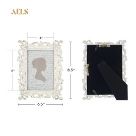 AELS Vintage Picture Frame, Elegant Antique Photo Frames with Glass Front, Photo Display, Tabletop Wall Hanging, Gift Ideas, White Waves (4X6 inch)