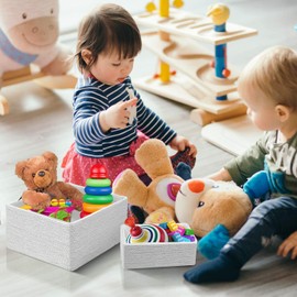 Sorbus Cestas de almacenamiento Juego de 4 piezas - Cesta tejida apilable Cajas de papelera de cuerda para maquillaje, Baño, Suministros de oficina, Dormitorio, Armario (Blanco)