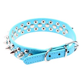 Dogs Kingdom 10"-24" Length Soft Leather Mushrooms Rivet and Spikes Studded Adjustable Buckle Pet Puppy Dog Collar for Small Medium Large Dogs Breeds Blue XXL