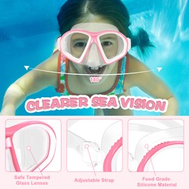 Supertrip Kids Swimming Goggles, Snorkel Mask with Nose Cover, Tempered Glass Diving Mask for Youth Boys Girls Age 6-14