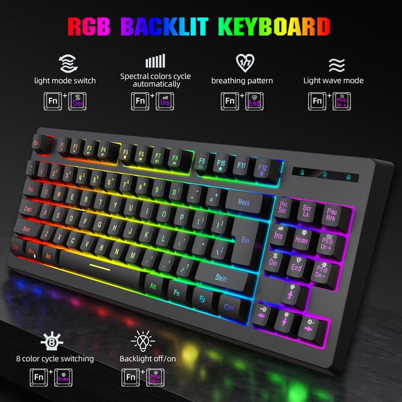 2.4G Wireless Keyboard 87 Keys RGB Backlight 1800mAh Battery Office