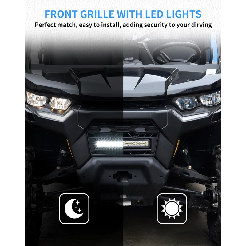 SLORIMOD Front Mesh Grille with LED Light for Can-Am Defender