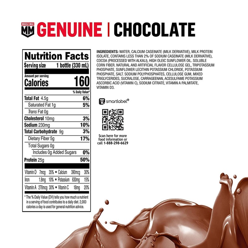 Muscle Milk Genuine Protein Shake, Chocolate, 25g Protein, 11.16 Fl