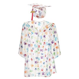 Happy Graduates Large Handprints Child Graduation Cap, Gown, Tassel and 2025 Charm Set, Kindergarten Graduation Cap And Gown Set, For Kids And Preschool