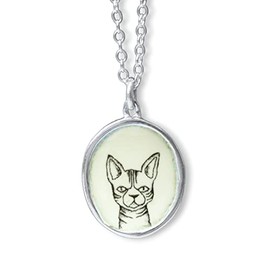 Mark Poulin Sterling Silver and Enamel Sphynx Cat Pendant on 16" 18" 20" Adjustable Sterling Chain - Hairless Cat Breed Gift - Shorthair, Donskoy, Bambino, Peterbald, Devon Rex