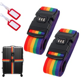 Pack of 2 Luggage Strap with Lock, Suitcase Strap Striking, Durable Webbing with High Density, Luggage Strap Ideal Over Cross, Includes 2 Name Tags