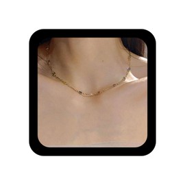 Aneneiceera Vintage Colourful Square Choker Necklace Gold Tiny Rainbow Necklace Small CZ Crystal Pearl Necklace Multicoloured Rhinestone Collar Necklace Chain Necklace Jewellery for Women, Zinc, No