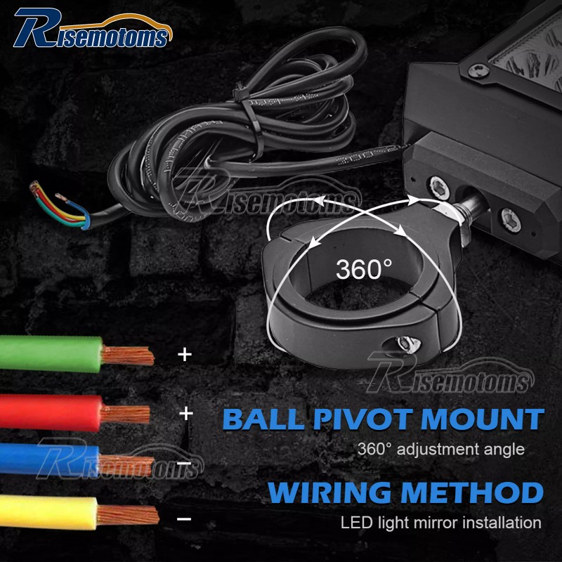 RI UTV 1.75"-2" Rear View Side Mirrors Kit with LED