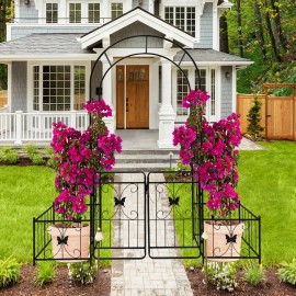 79.5 Wide X 86.6 High Metal Garden Arch with Gate Outdoor Climbing Plants Support Rose Trellis Quality Fencing & Gates Productcolor: CREAM WHITE Color