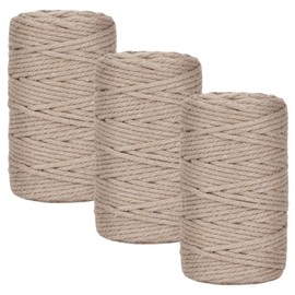 Macrame Cord 3mm x 164 Yards, 3 Rolls Coffee Colored Macrame Cotton Cord Rope Kit Macrame Yarns Bulk String 4 Strands Twisted for Wall Hanger Plant Hanging DIY Crafts Knitting Macrame Supplies