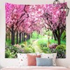 CHENGOR Tree Flower Tapestry Forest Path Red Cherry Blossom Wall