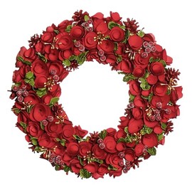 18" Red Poppy Wreath Wooden Artificial Christmas Winter Memorial Grave Wreath