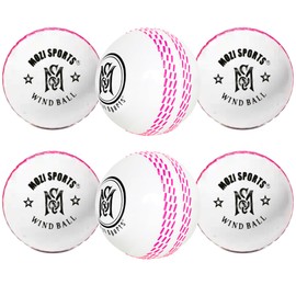 Mozi Sports Wind Cricket Balls - Indoor & Outdoor Soft Training Cricket Balls for Skills Coaching Practice (6x White PB)