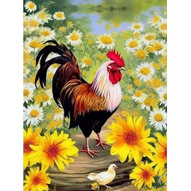 VAIIEYO 5D Diamond Art Kits for Adults Rooster, Diamond Painting Animal, Paint by Numbers Full Drill Round Rhinestone Craft Canvas for Home Wall Decor Gift 12x16 inch
