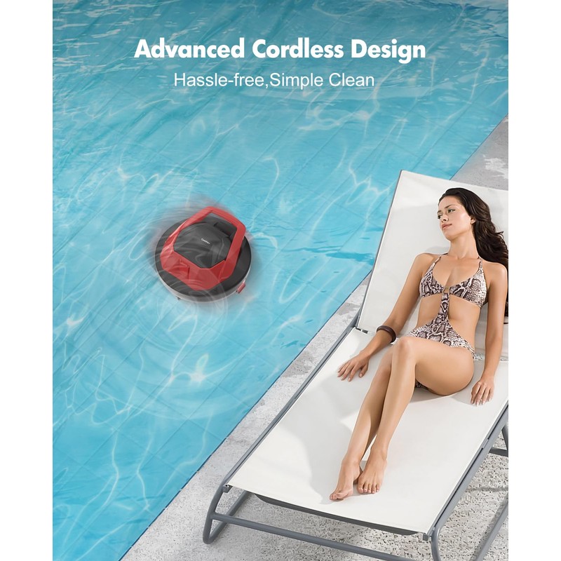 Cordless Robotic Pool Cleaner for Flat Bottom Pools - 90Min
