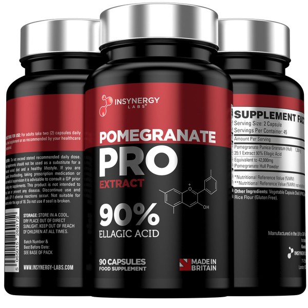 Pomegranate PRO 42,000mg Ultra Premium Pomegranate Supplement - 35x Concentrated & 90% Ellagic Acid – 90 Vegan Pomegranate Capsules Highly Concentrated