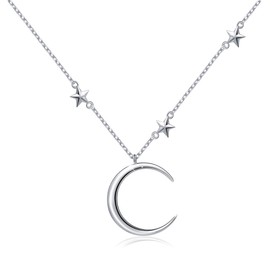 S925 Sterling Silver Jewelry Crescent Moon and Star Pendant Necklace…