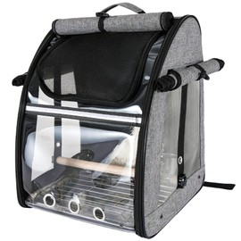 Sanmoncare Bird Carrier Backpack, Parrot Travel Bag with Stand, Stainless Steel Mesh Travel Cage for Cockatiel, Portable Bird Travel Carrier, Pet Transparent Breathable Travel Cage Large