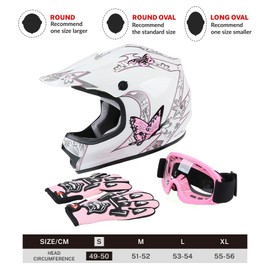 TCT-MOTORPARTS DOT Youth Kids Girls Motocross ATV Four Wheeler Helmets Offroad Street Dirt Bike Go-Kart BMX MX Full Face Helmet Pink Butterfly Samll Size