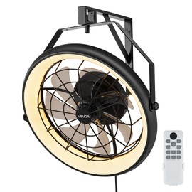 VEVOR 22 Inch Wall Mounted Fan with Lights, Remote Control, 6-Speed Plug-in Fan with Reversible Airflow, Dimmable 3-Color Light, Timer, 360° Tilt for Workshop, Patio, Home