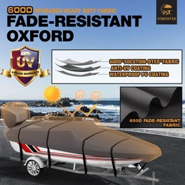 VINPATIO 14-16 ft V-Hull Boat Cover, 600D Solution-Dyed Oxford 100% Waterproof, Heavy Duty Bass Boat Cover for Trailerable Fishing Boat, Beam Width 90"