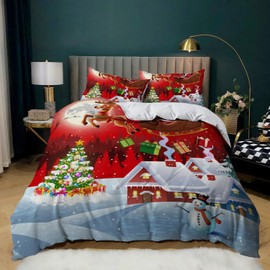 Yzehomijia Christmas Bed Linen, Soft Duvet Cover, Santa, Snowflakes Print, Christmas Gift for Children, Teenagers with Zip and 2 Pillowcases 50 x 75 cm (R1, 200 x 200)