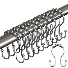 BigFoot Shower Curtain Hooks, Stainless Steel, Rust Resistant, Easy Installation & Smooth Glide, Fits Standard Shower Rods, 2 Hook Rings Hold Liners & Curtains, Showers Up to 72", 12 Pieces, Nickel