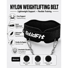 SolidFit 2-in-1 Weight Lifting Belt and Dip Belt for Weightlifting, Squats,Powerlifting and Dips, 37.4-Inch Heavy-Duty Steel Chain, Comfortable Neoprene Padded Gym Belt for Men