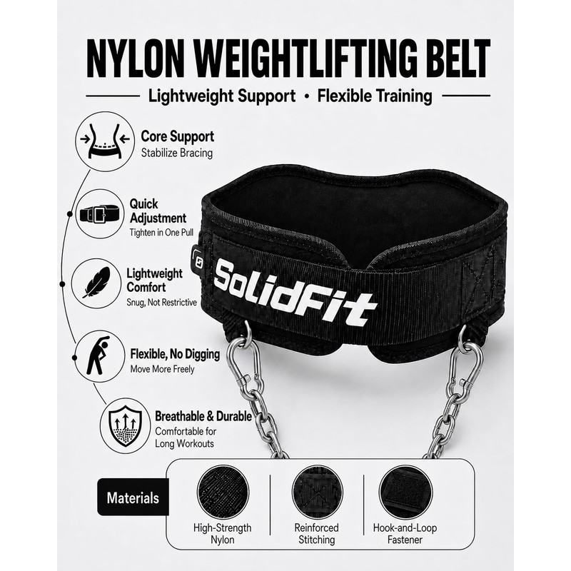 SolidFit 2-in-1 Weight Lifting Belt and Dip Belt for Weightlifting,