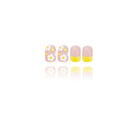 24Pcs Spring Press on Nails Yellow Flower Fake Nails Short Square False Nails Yellow Nails Tip Acrylic Nails Full Cover Glossy Stick on Nails for Women Girls Spring Summer Nail Art Decoration