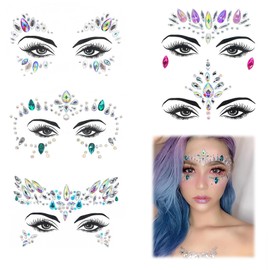 FloralGrace 5 Stück Gesicht Edelsteine, Meerjungfrau Gesicht Edelsteine Aufkleber, Edelsteine Strasssteine Edelsteine Rave Augen Körper Kristalle für Festival Musik Party