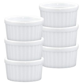 HIC Kitchen Ramekin, Fine Porcelain, For Serving Condiments, Dips, Sauces, And Small Desserts, 2-Ounce Capacity, Set of 6