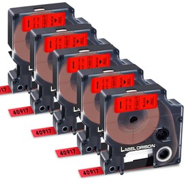 Label Orison A40917 Compatible with Dymo D1 Label Tape (9mm x 7m) Label Printer Replacement for Dymo LabelManager 160 220P 280 360D 420P 500TS, Black on Red, 5X