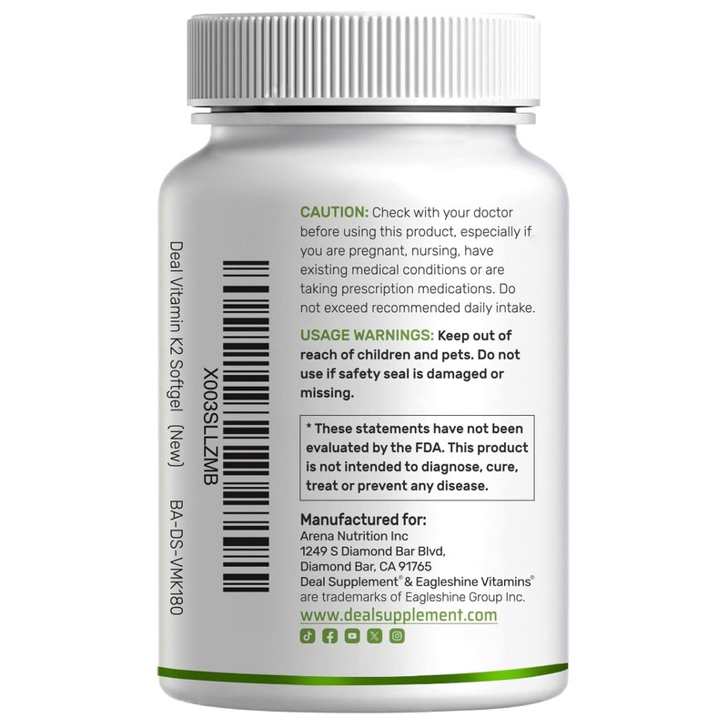 DEAL SUPPLEMENT Vitamin K2 MK-7 200mcg Per Serving, 240 Coconut