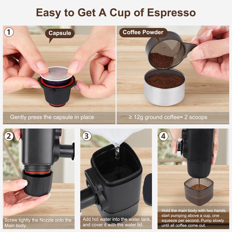 DIVINOCAFFÉ Mini Espresso Machine, Portable Espresso Maker Compatible for Capsules