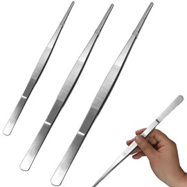 JchEnye 3-Piece Stainless Steel Kitchen Tweezers 20 cm, 25 cm, 30 cm, Professional Cooking Tweezers, Durable Meat and BBQ Tweezers