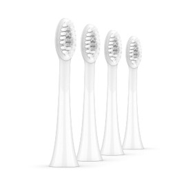 ORDO Replacement Sonic Toothbrush Heads with Pulse Technology for Teeth Cleaning, Plaque Removal, Silicone Polishing, Deep Clean Bristles, Adults, Pack of 4, White Silver