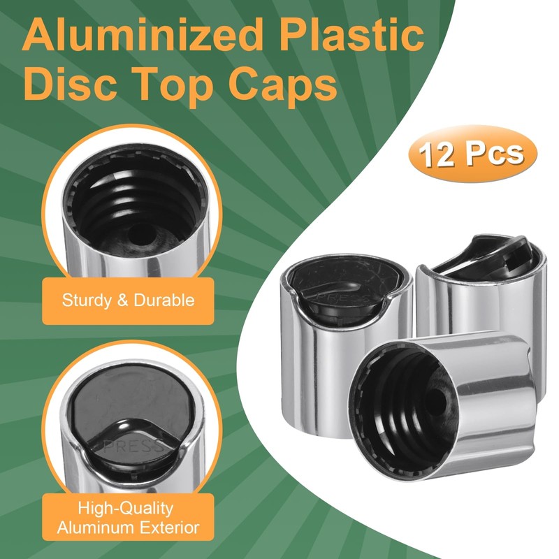 uxcell 12pcs Aluminized Plastic Disc Top Caps, 20/410 Replacement Press
