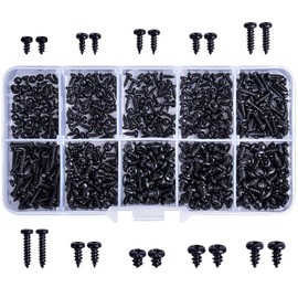 Coehaopike 500 Pcs 9 Size Set Self Tapping Screws Carbon Steel Screw Set Small Crosshead Self Tapping Bolts Assortment Kit M2 M2.3 M2.3 M2.6 M3 Round Head Screw Nails Pan Head Tapping Storage Case for