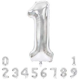 40 Inch Silver Large Numbers Balloons 0-9, Number 1 Digit 1 Helium Balloons, Foil Mylar Big Number Balloons for Birthday Party Anniversary Supplies Decorations