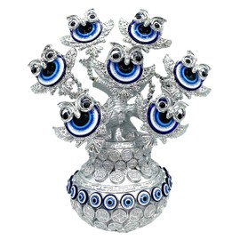 Betterdecor Turkish Nazar Blue Evil Eye Money Fortune Tree with Owl in Wealth Pot Design Protection Gift Home Decoration -T14