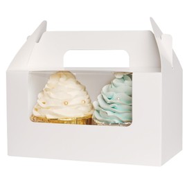Gcardist White Cupcake Container Double Cupcake Stand Disposable 15 Double Cupcake Containers with Window 16.5 x 9.2 x 8.9 cm Cupcake Container (6.5 x 3.6 x 3.5 inches)