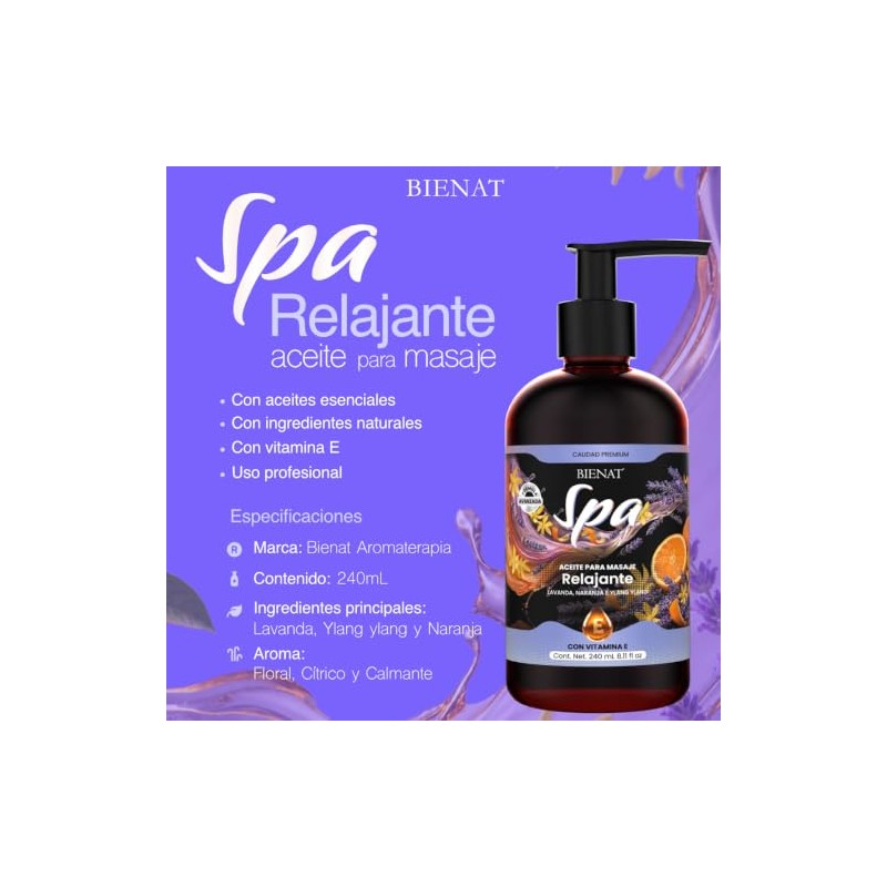 Bienat | Aceite Masaje Relajación 240ml | Lavanda, Naranja e