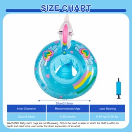 Baby Float 6-12-18-36 Months, Inflatable Baby Swim Ring with Safety Seat | Toddler Swimming Float for 1 2 3 Year Old, Soft Padded Design, Bath & Pool Accessories(Unicorn - Blue)