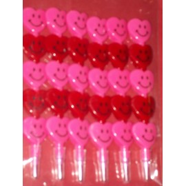 SET OF 6 STACKABLE VALENTINES PINK/RED HEARTS POP POINT PENCILS & SET OF 6 STACKED HEARTS RED & PINK CRAYONS
